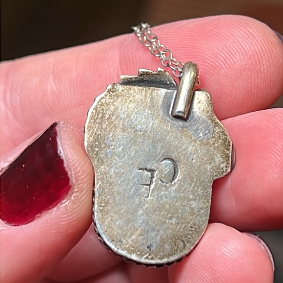 VTG Native American signed CE sterling silver turquoise pendant chain necklace - Picture 3 of 6